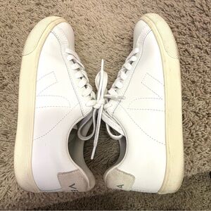 Veja Canvas Cream Leather Lace Up Shoes Size 36